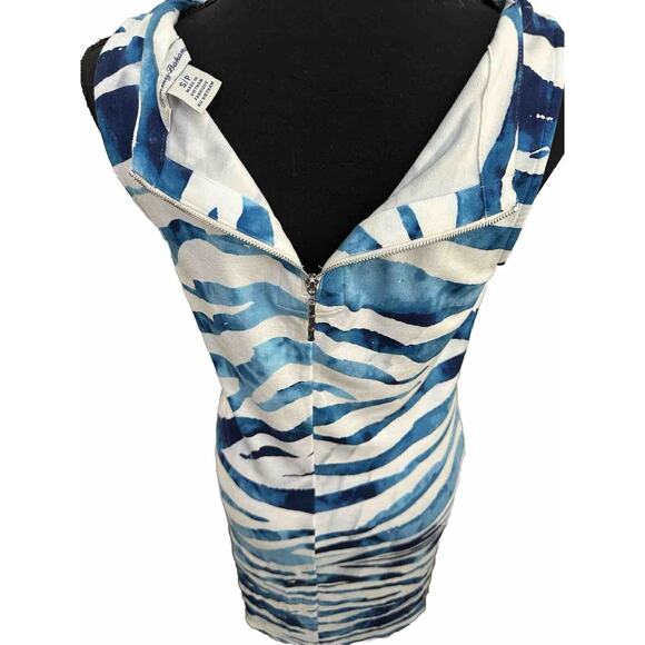 Tommy Bahama Darcy Zanzebra Sheath Dress Blue And White Size Small/P FLAW - Picture 4 of 10